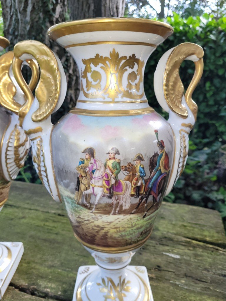  Pair Of Porcelain Vases "battles Of Napoleon I" Signed Guillon - Empire Period-photo-3