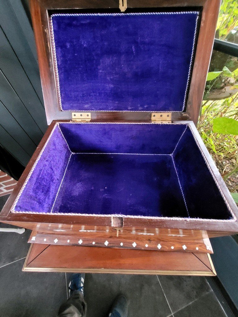  Large Indian Wedding Chest In Rosewood And Marquetry - 19th Century-photo-4