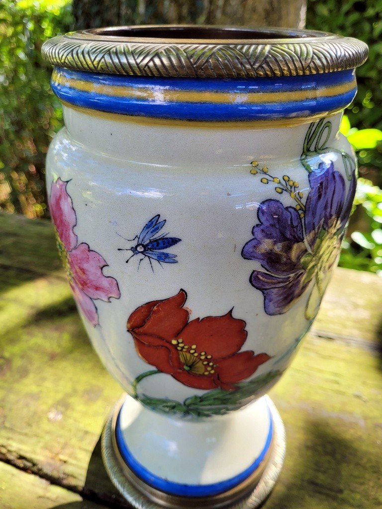 Large Porcelain And Cloisonné Enamel Vase - China 19th Century -photo-5