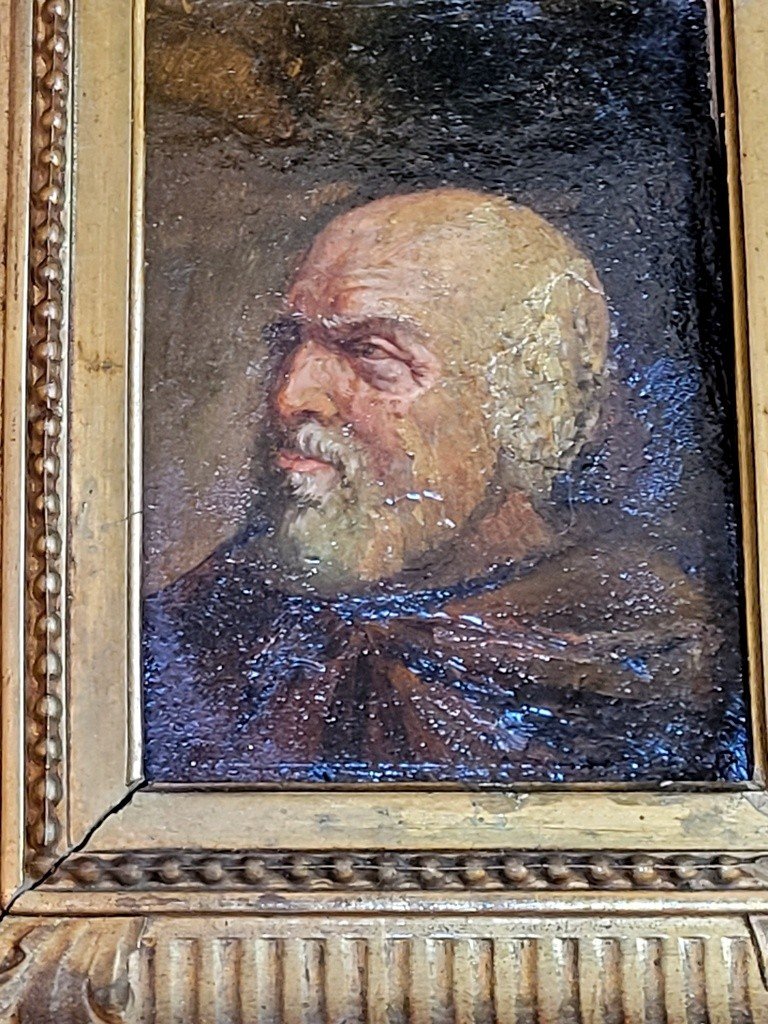 Portrait d'Homme - Huile sur panneau - Ecole française du XVIII-XIXème dans cadre doré -photo-2