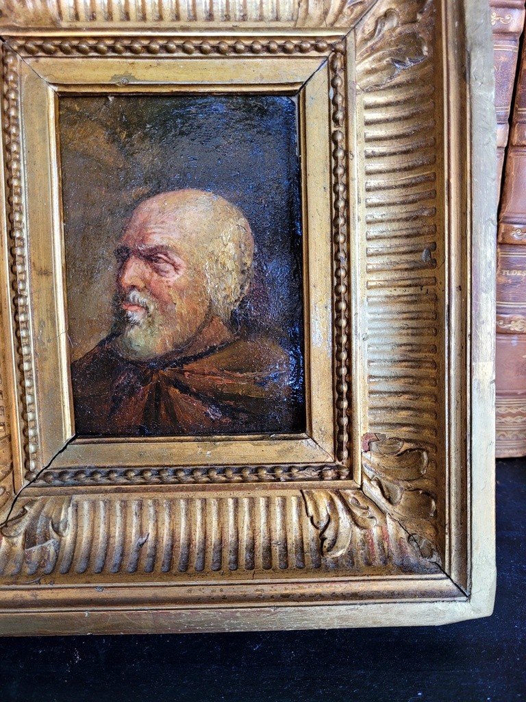 Portrait d'Homme - Huile sur panneau - Ecole française du XVIII-XIXème dans cadre doré -photo-4