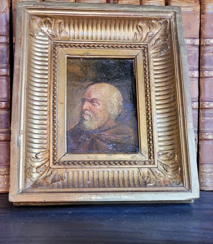 Portrait d'Homme - Huile sur panneau - Ecole française du XVIII-XIXème dans cadre doré 