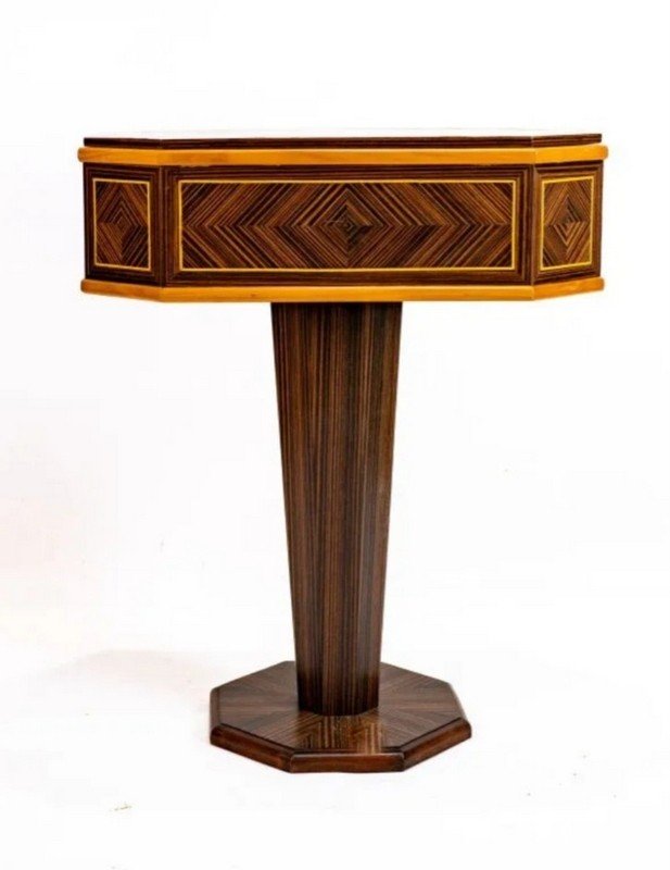 Rosewood Marquetry Chiffonnière Pedestal Table - Art Deco Style-photo-2