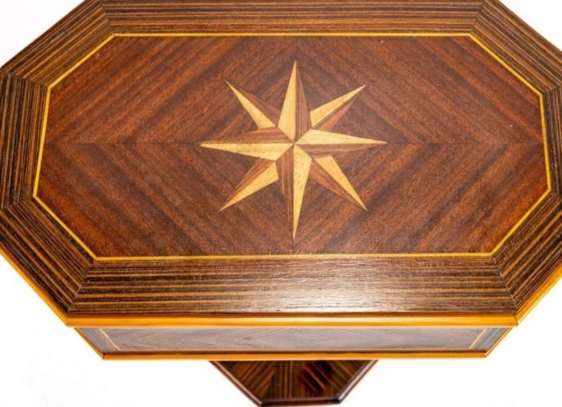 Rosewood Marquetry Chiffonnière Pedestal Table - Art Deco Style-photo-3