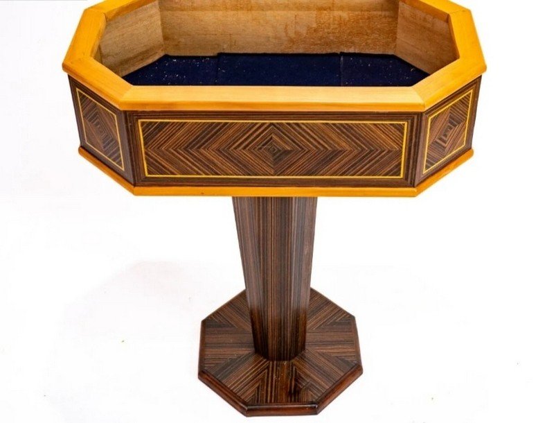 Rosewood Marquetry Chiffonnière Pedestal Table - Art Deco Style-photo-4