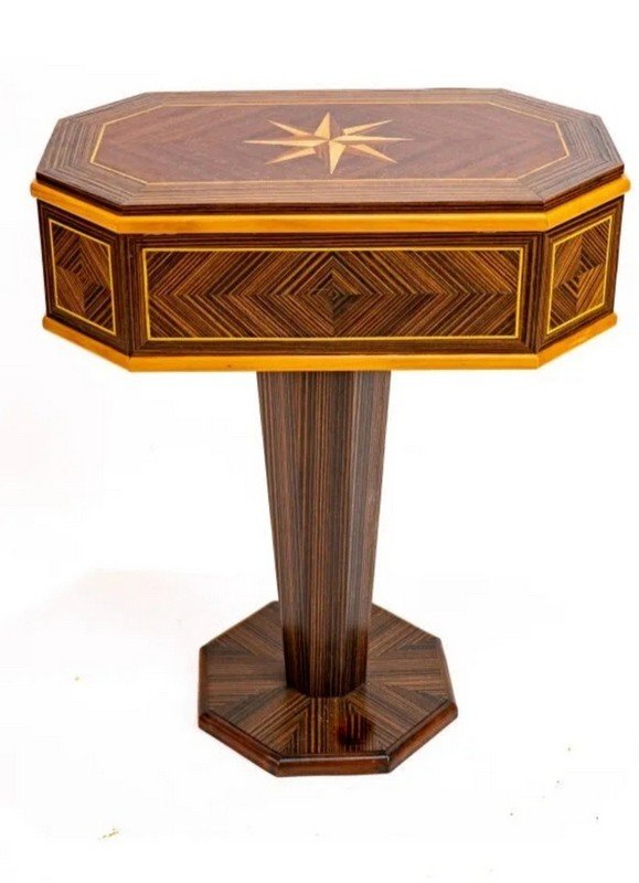 Rosewood Marquetry Chiffonnière Pedestal Table - Art Deco Style