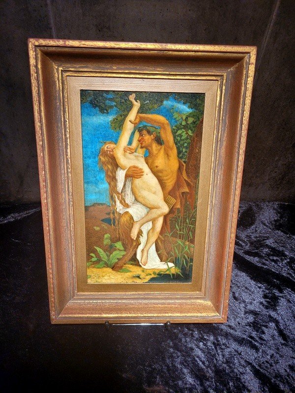  "the Young Girl And The Faun" Painting On Copper By Jean Dufour 1943