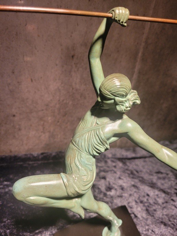  "the Woman With The Javelin" Art Deco Statue 1935 Signed Fayral Pseudonym Of Pierre Le Faguays.-photo-2