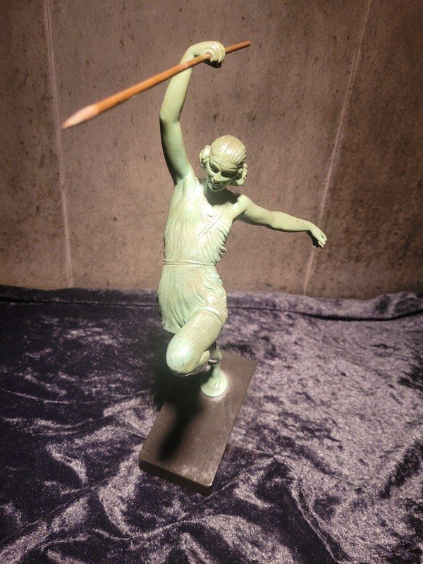  "the Woman With The Javelin" Art Deco Statue 1935 Signed Fayral Pseudonym Of Pierre Le Faguays.-photo-3