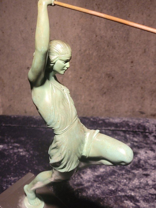  "the Woman With The Javelin" Art Deco Statue 1935 Signed Fayral Pseudonym Of Pierre Le Faguays.-photo-3