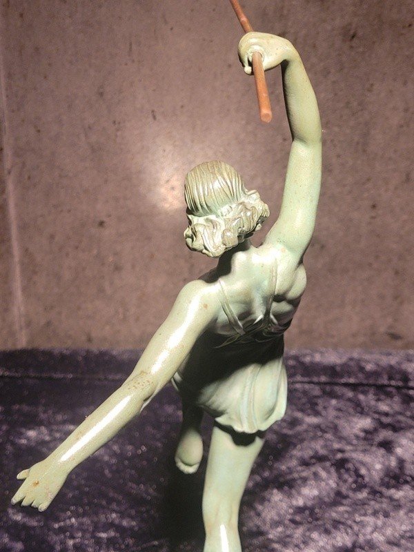  "the Woman With The Javelin" Art Deco Statue 1935 Signed Fayral Pseudonym Of Pierre Le Faguays.-photo-4