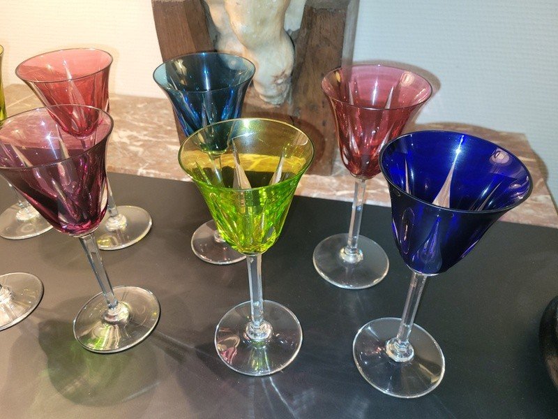  Ensemble de 8 Verres Roemers de Couleur- Cristal  de Saint Louis  Mod&egrave;le Cerdagne . XXe Si&egrave;cle-photo-4