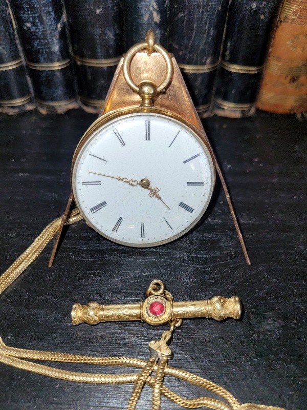  Pocket Watch With Its Gold Vest - 19th Century-photo-2