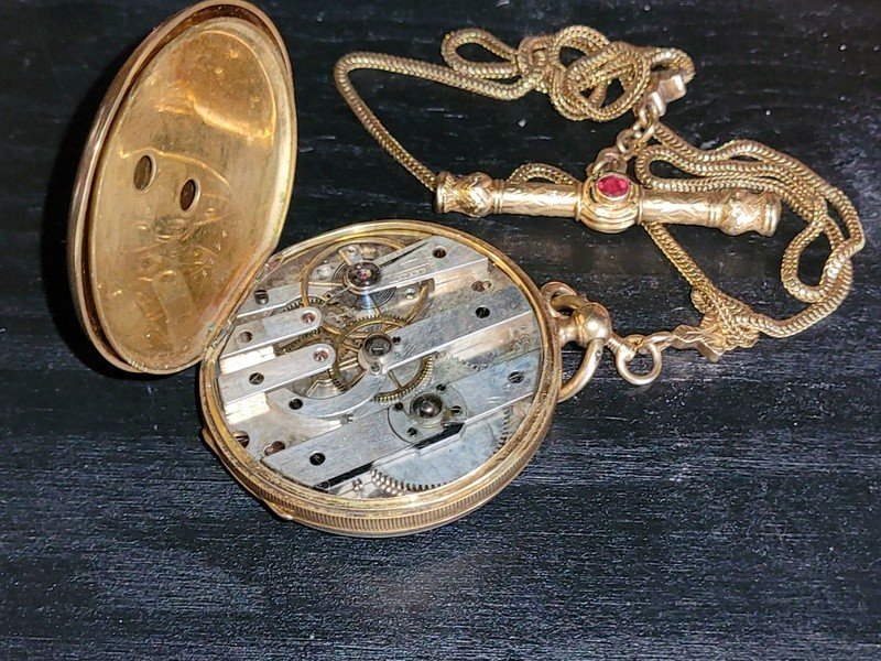  Pocket Watch With Its Gold Vest - 19th Century-photo-3