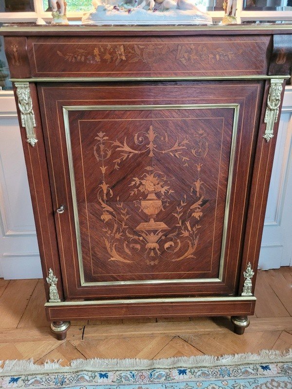  Meuble d&#039;Appui Louis XVI en Acajou Marquet&eacute;  - Dessus Marbre Rouge vein&eacute; - XIXe Si&egrave;cle -photo-2