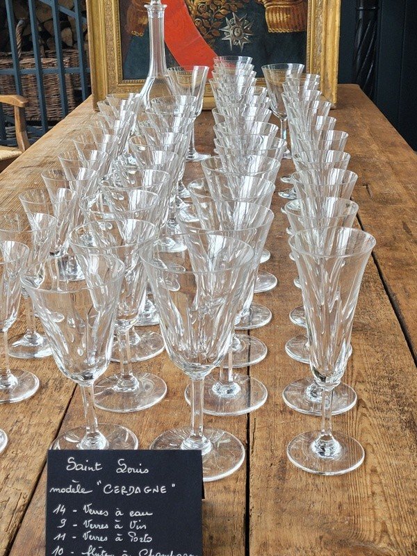   Set Of 44 Glasses + A Carafe In Cut Crystal From Saint Louis "cerdagne Model"-photo-2