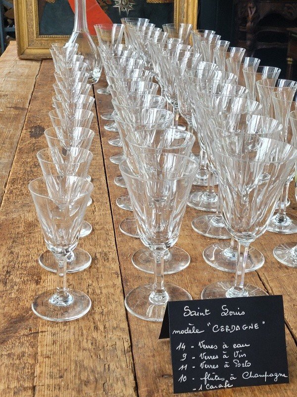   Set Of 44 Glasses + A Carafe In Cut Crystal From Saint Louis "cerdagne Model"-photo-3