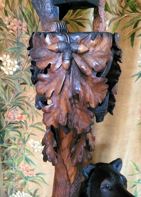  For&ecirc;t Noire &quot; Ours avec son Ourson &agrave; l&#039;arbre &quot; - Sculpture en bois - Fin XIXe-photo-1