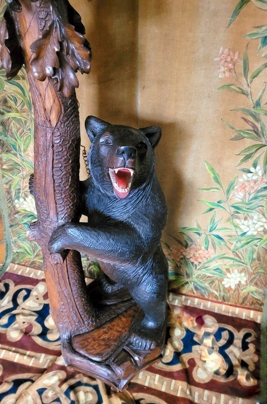  "bear With His Cub In The Tree" Black Forest Work - Wooden Sculpture - 1930 -photo-7