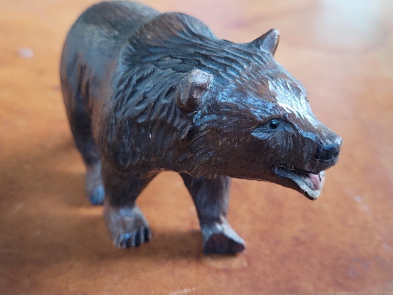  Black Forest "little Bear" In Carved Wood -photo-4