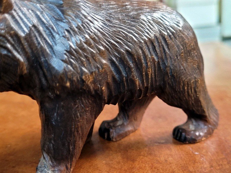  Black Forest "little Bear" In Carved Wood -photo-1