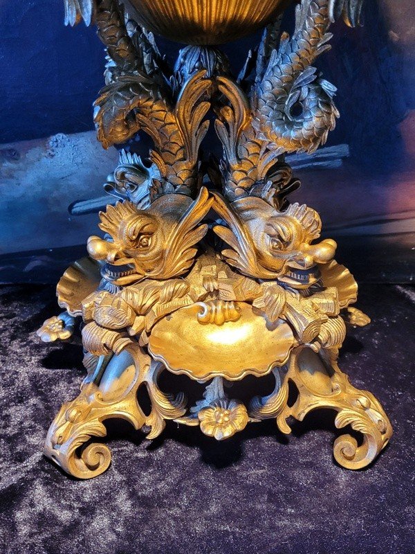 Important Bronze Centerpiece With Opaline Cup - 19th Century -photo-3