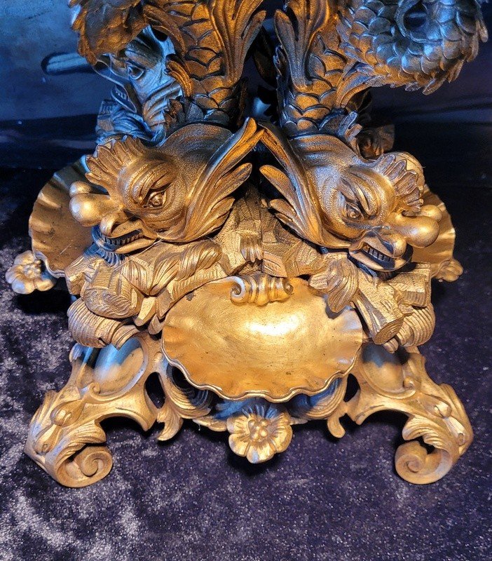 Important Bronze Centerpiece With Opaline Cup - 19th Century -photo-4