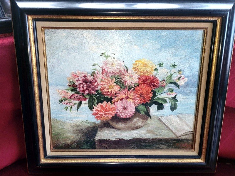 Large Still Life With Bouquet Signed By W. Geigez  -photo-3