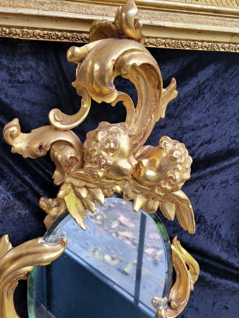  Large Neapolitan Mirror In Carved Wood Gilded With Gold Leaf - 18th Century-photo-3