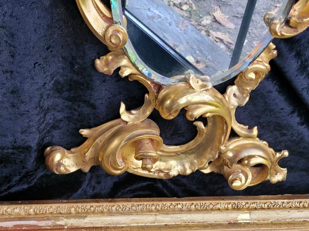  Large Neapolitan Mirror In Carved Wood Gilded With Gold Leaf - 18th Century-photo-1