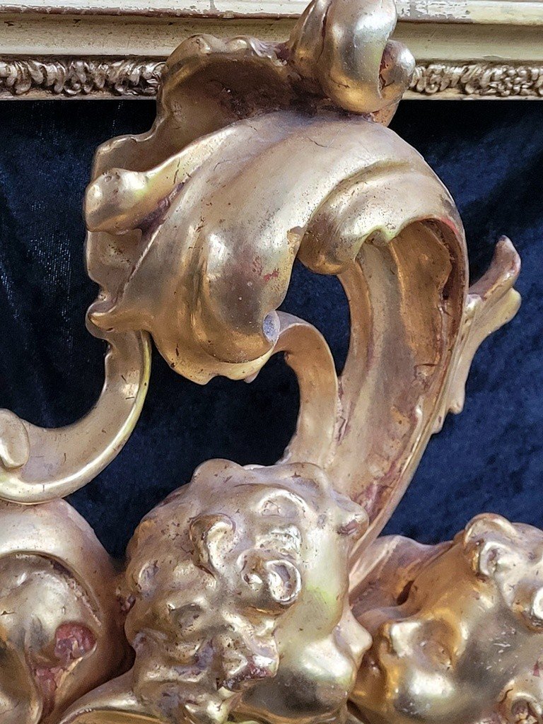  Grand Miroir Napolitain en bois sculpt&eacute; dor&eacute; &agrave; la feuille d&#039;or - XVIIIe Si&egrave;cle-photo-3