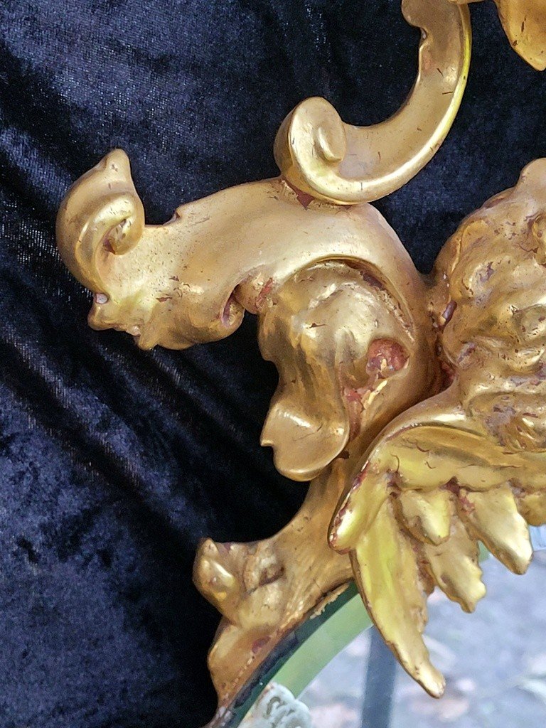  Grand Miroir Napolitain en bois sculpt&eacute; dor&eacute; &agrave; la feuille d&#039;or - XVIIIe Si&egrave;cle-photo-4