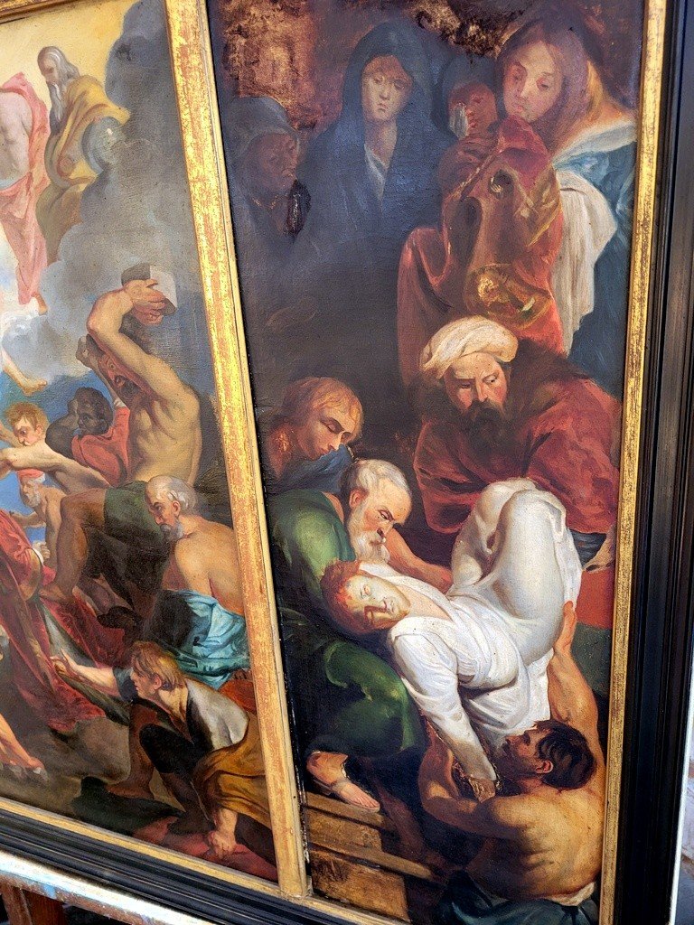  Triptyque du XVIIIe Siècle " Martyre de Saint Etienne " d'après Pierre Paul Rubens (1577-1640)-photo-1