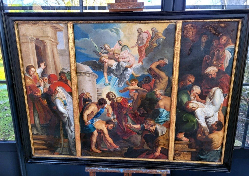  Triptyque du XVIIIe Siècle " Martyre de Saint Etienne " d'après Pierre Paul Rubens (1577-1640)