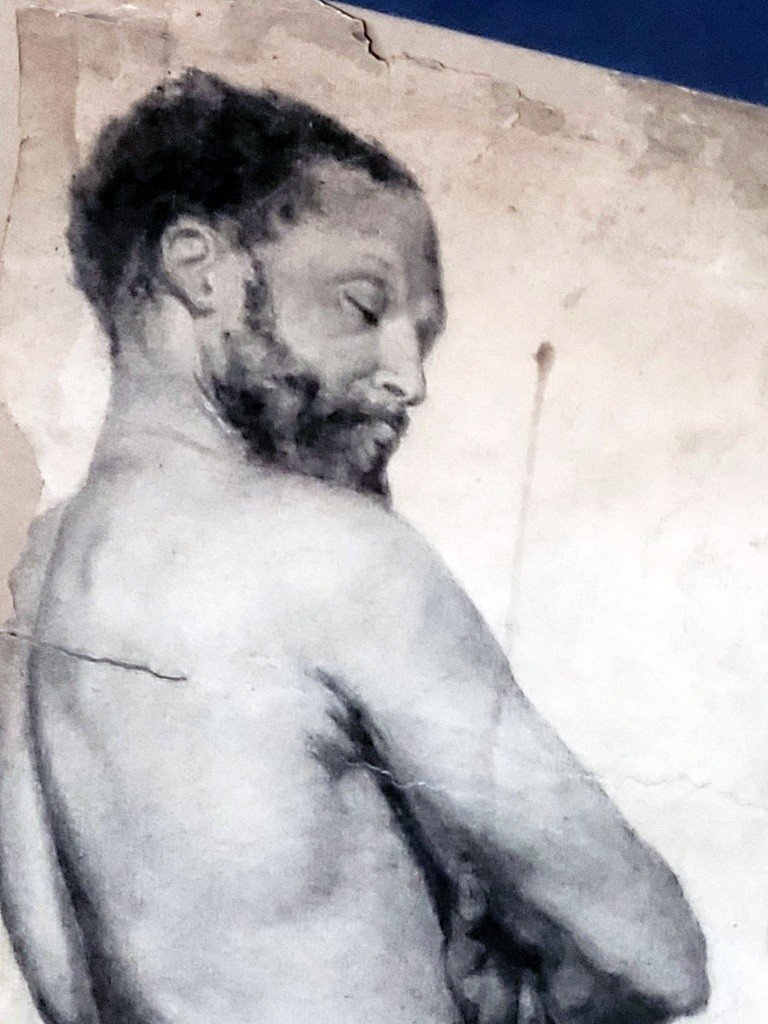 Drawing Academy Portrait Of A Standing Nude Man - 19th Century-photo-2