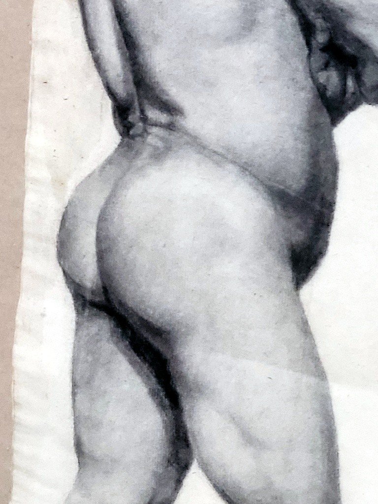 Drawing Academy Portrait Of A Standing Nude Man - 19th Century-photo-3