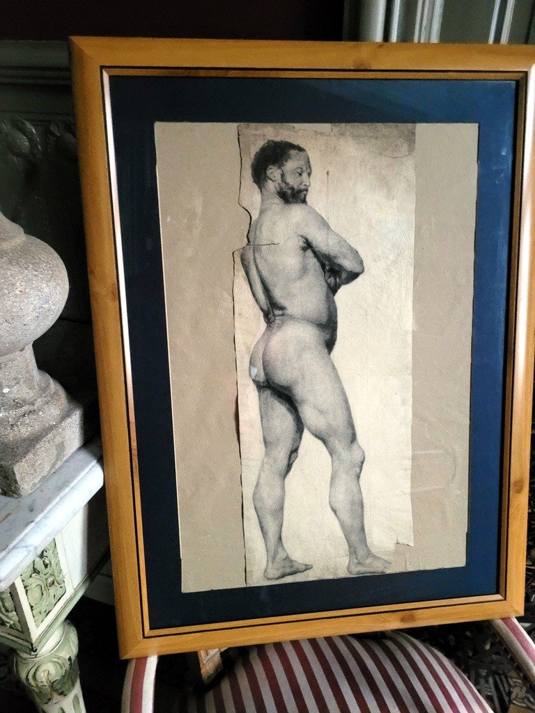 Drawing Academy Portrait Of A Standing Nude Man - 19th Century