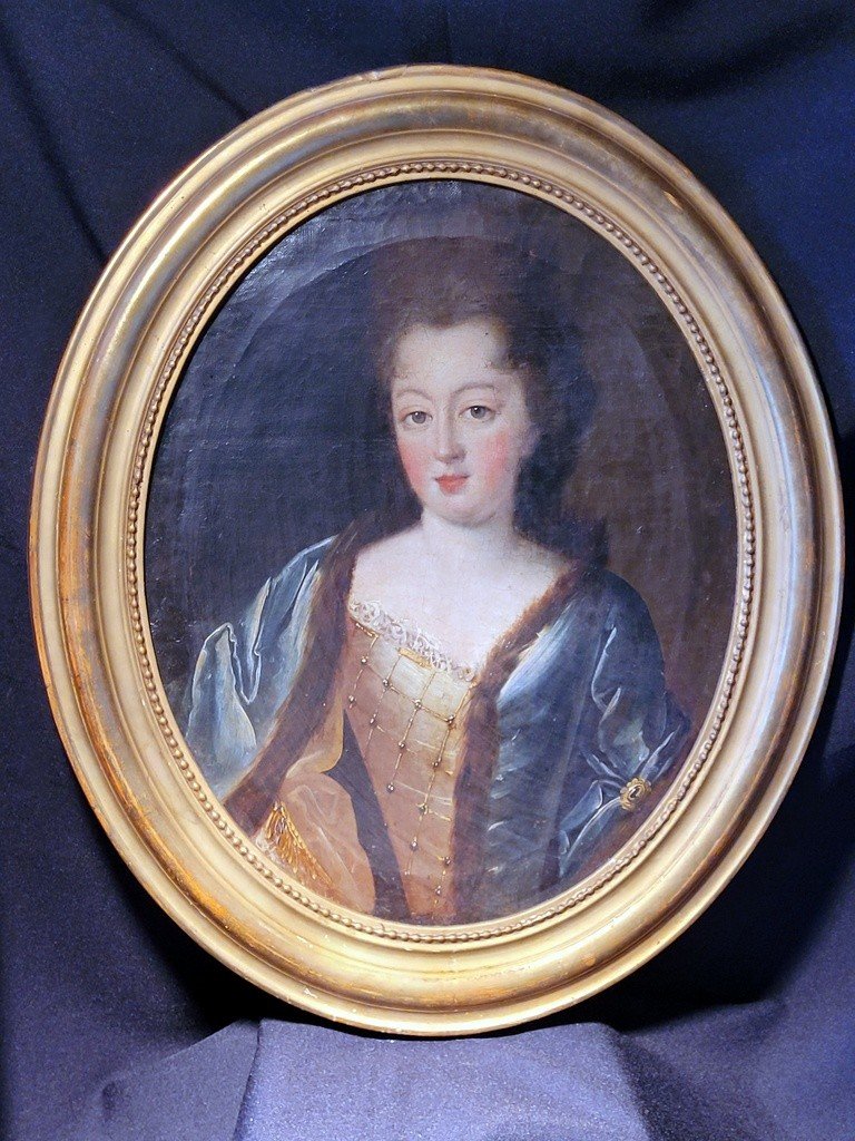  Portrait Of The Duchess Of Burgundy In A Blue Coat By Pierre Mignard - 18th Century