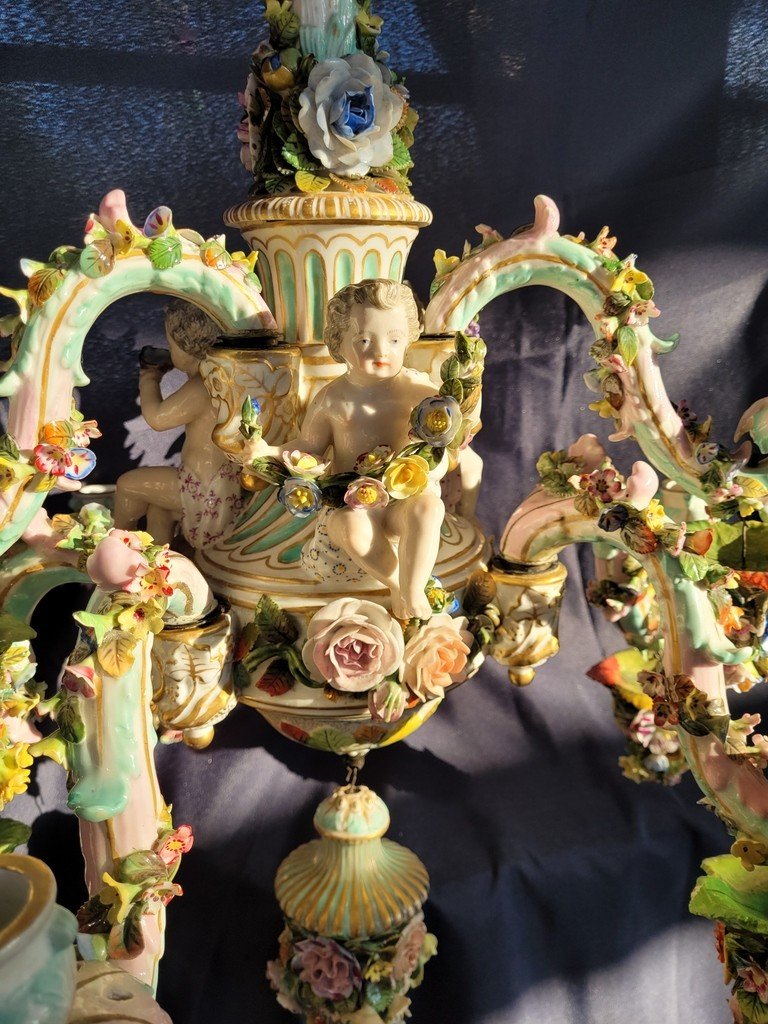  Superb Meissen Porcelain Chandelier Signed With Rich Decors - 18th Century - 1790