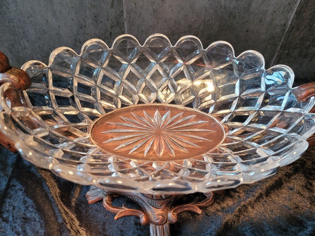  Baccarat Crystal Fruit Bowl On Carved Wood - 19th Century -photo-4