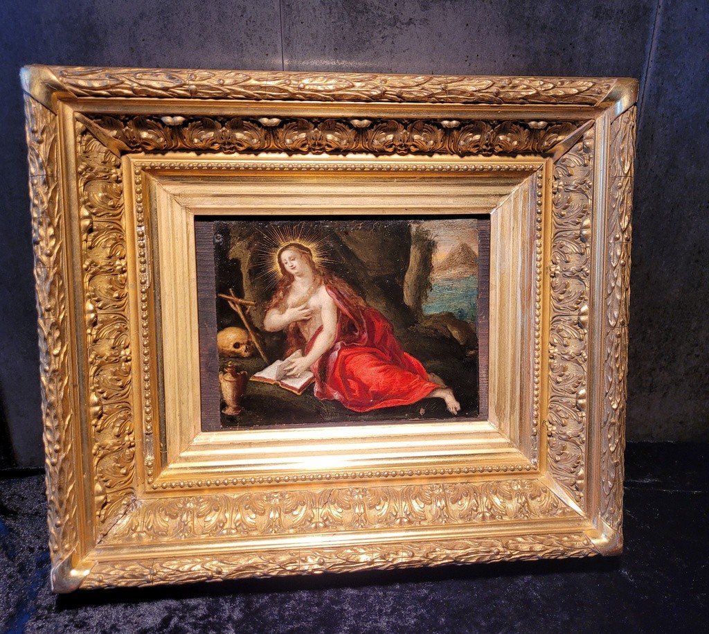  "penitent Mary Magdalene" Oil On Copper - Flemish School Of The Mid-17th Century 