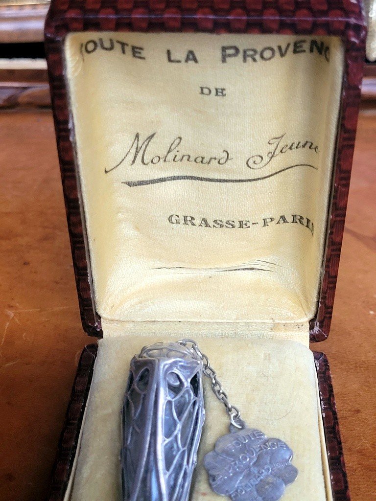  Molinard  " Flacon Cigale "avec son Coffret  d'Origine - Epoque Art Nouveau - Grasse Paris-photo-4