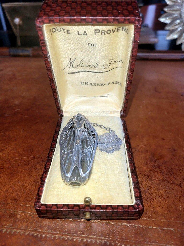  Molinard  " Flacon Cigale "avec son Coffret  d'Origine - Epoque Art Nouveau - Grasse Paris