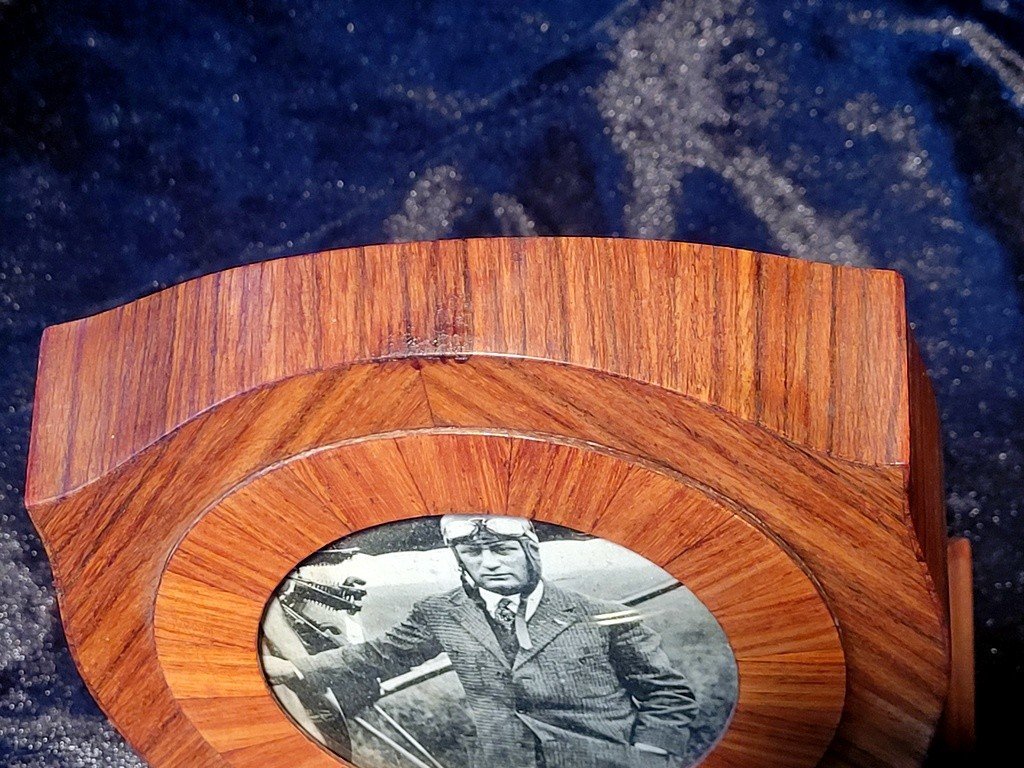  Art Deco Frame In Rosewood Marquetry On Mahogany - Photo Charles Lindbergh 1928-photo-1