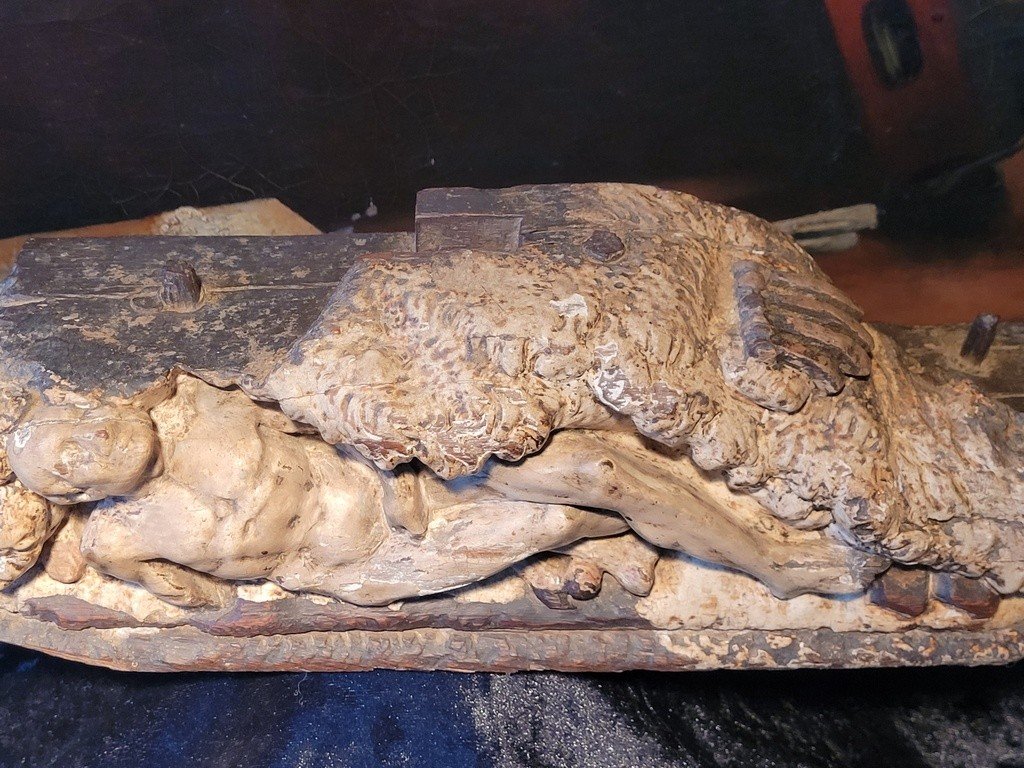  Sculpture "reclining Jesus" Polychrome Oak Base - 18th Century -photo-1