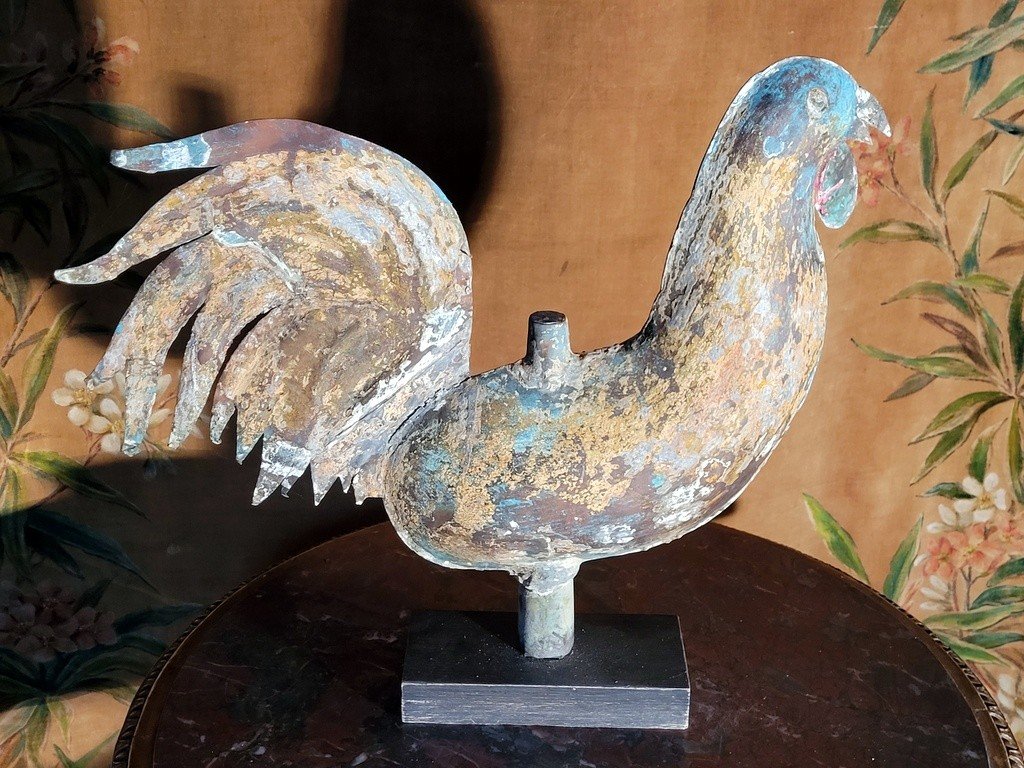  Polychrome Copper Church Weather Vane Rooster - 18th Century -photo-1