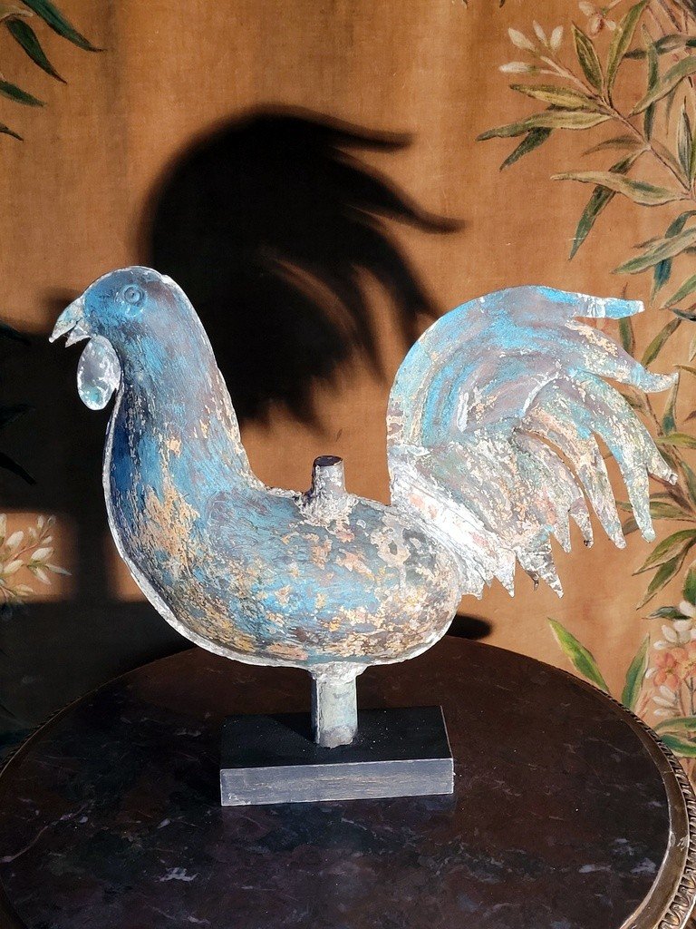  Coq girouette d&#039;&eacute;glise  en cuivre polychrome - XVIIIe Si&egrave;cle 