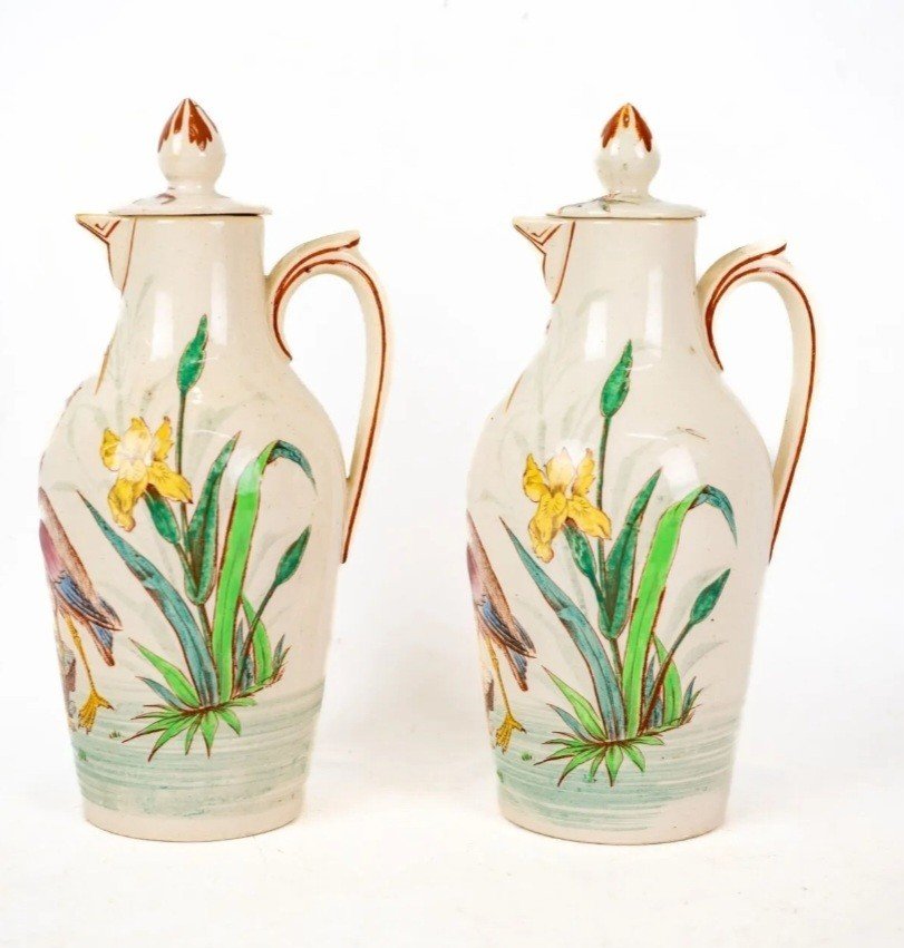 Oil & Vinegar Cruet Holder In Lunéville Earthenware Signed Keller & Guérin - 19th Century -photo-4