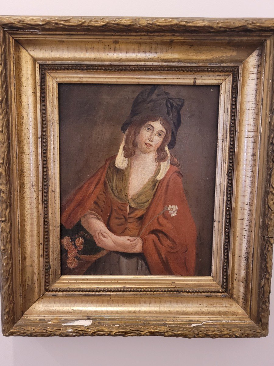 "the Lady With Flowers" Oil On Canvas 19th Century - Follower Of Johann Joseph Zoffany -photo-2