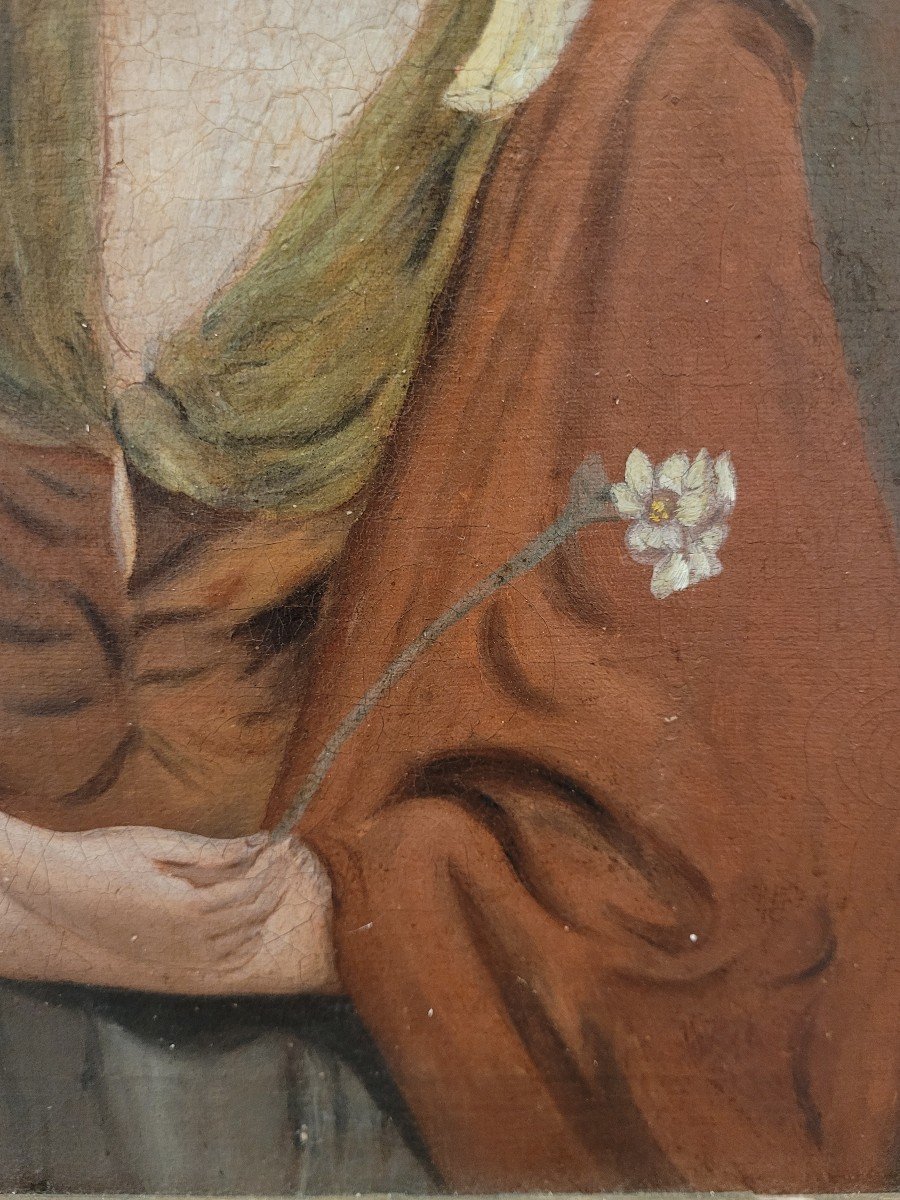 "the Lady With Flowers" Oil On Canvas 19th Century - Follower Of Johann Joseph Zoffany -photo-1